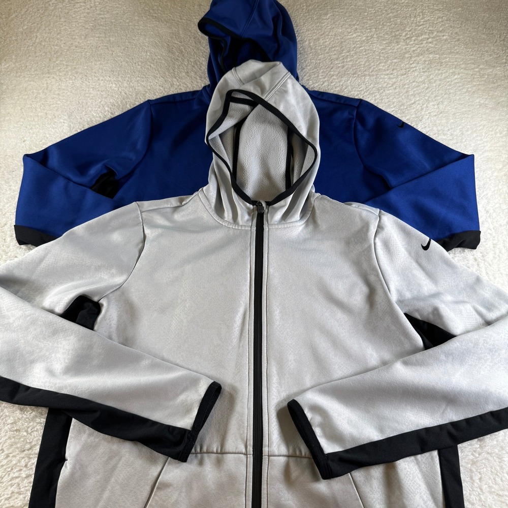 Nike Therma-FIT Full Zip Hoodie Women Large Blue Grey 2 BUNDLE Excellent Fleece